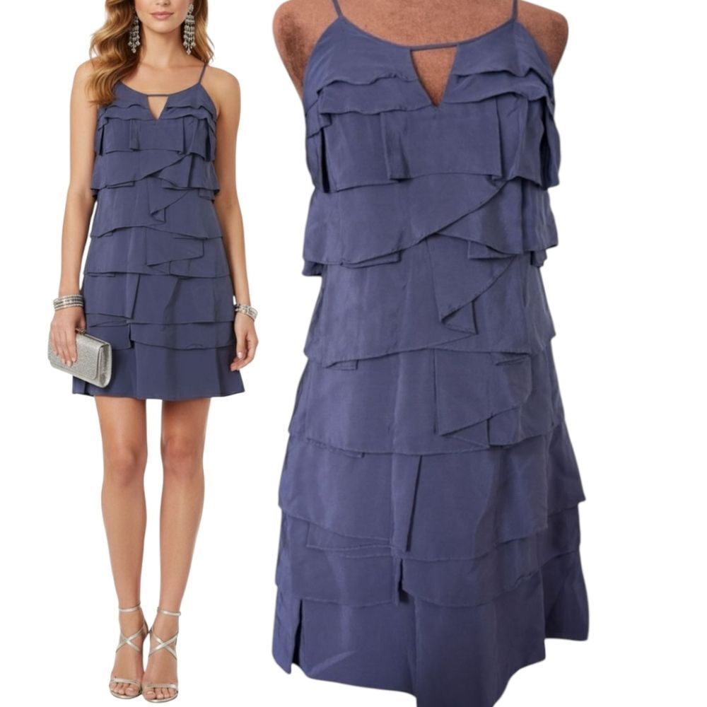 BCBGMaxAzria Layered Indigo Blue 100%silk Dress Large Us10